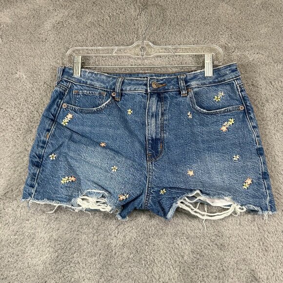 American Eagle Cut-Off Jean Shorts Embroidered Floral Women's 00 Denim Stretch - Picture 3 of 13